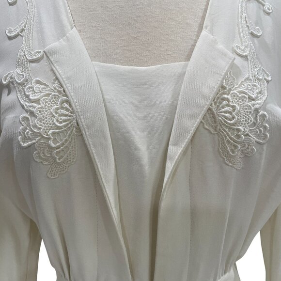 DB Designs Vintage Peplum Midi Dress Size 8 White Lace Modest Wedding USA - Picture 6 of 15